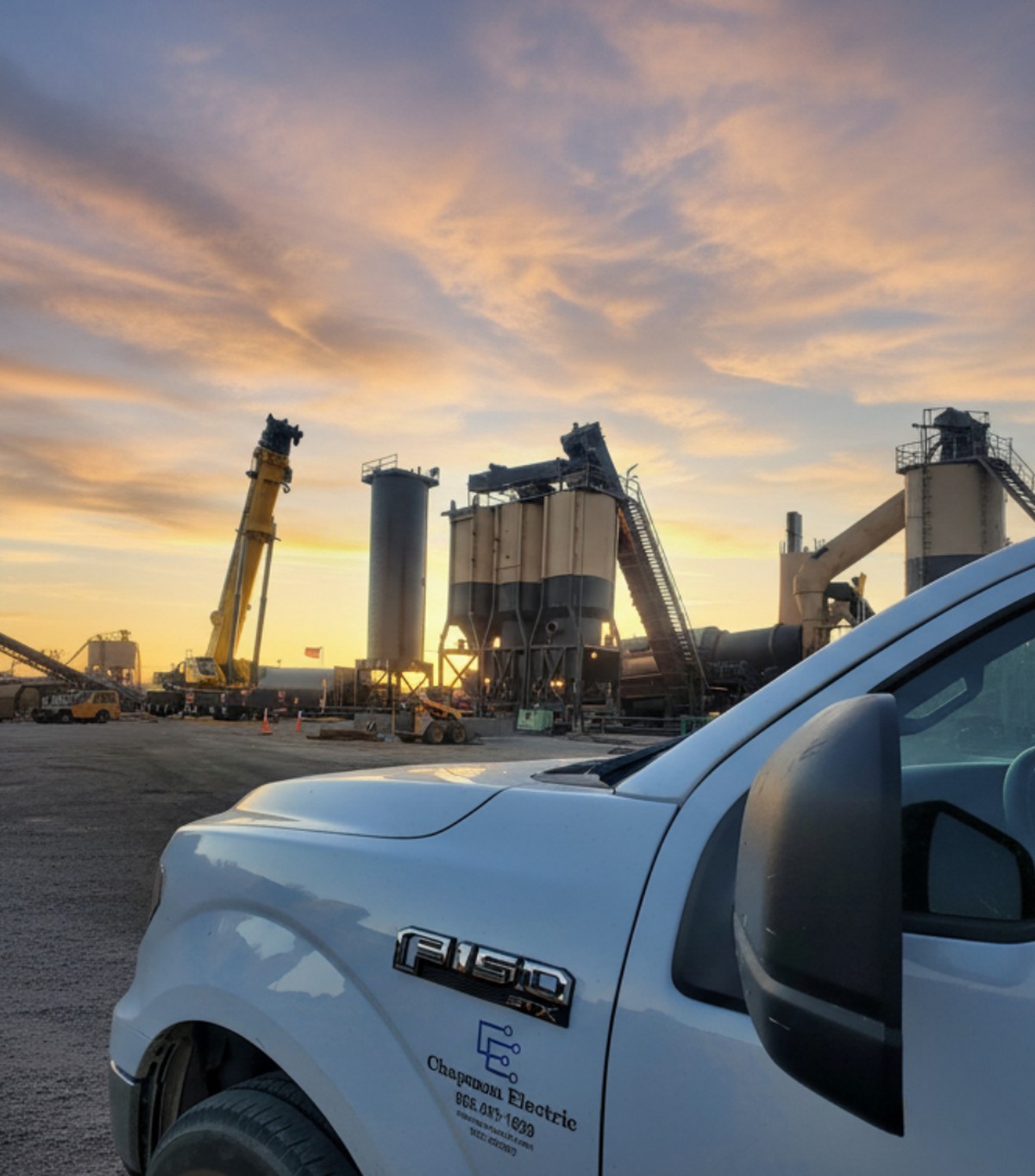Chapman Electric F-150 on a golden-hour Arizona industrial job site