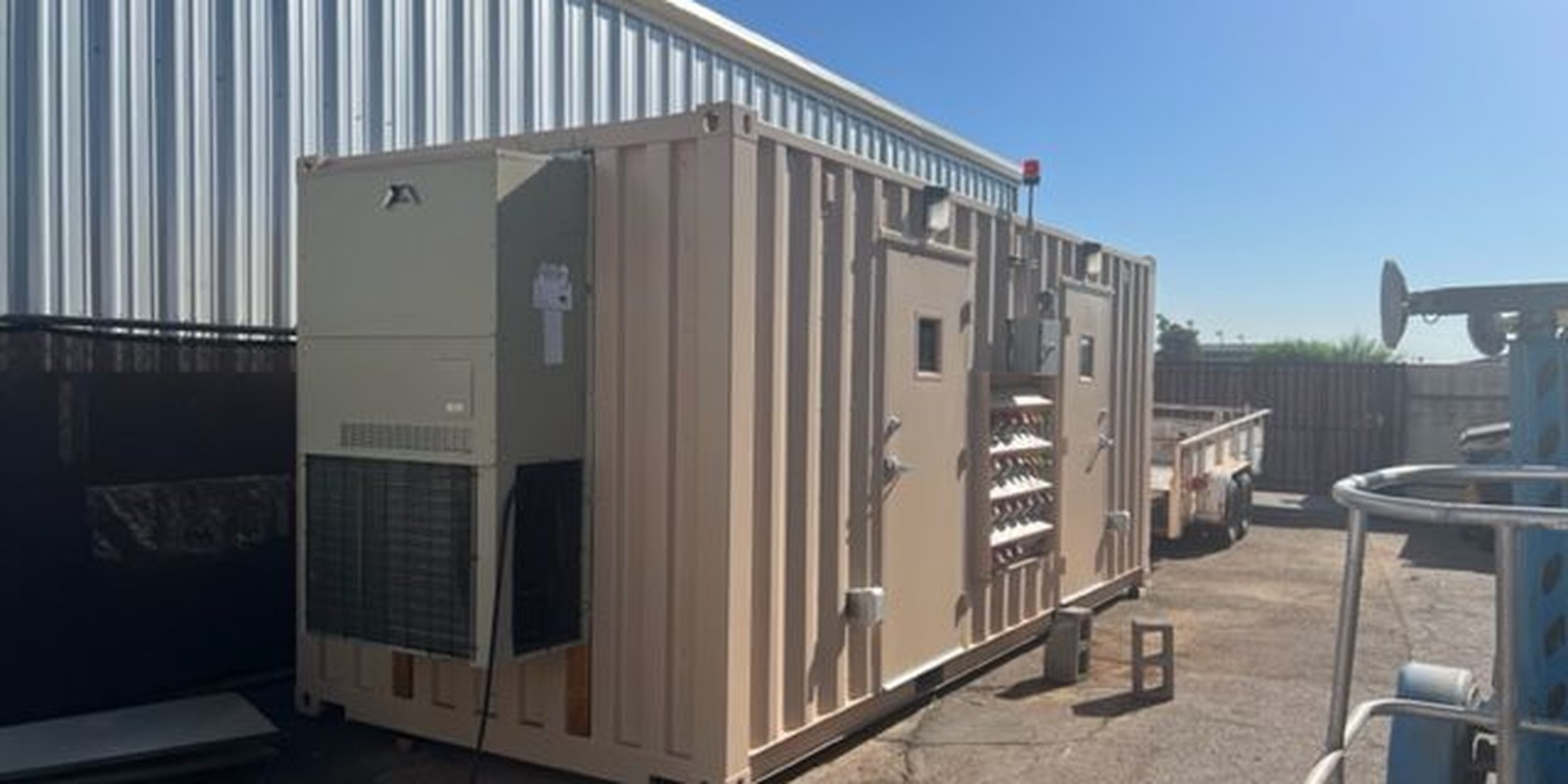 Containerised power and control room built by Chapman Electric, with exterior HVAC, at the Glendale shop